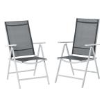 Outsunny Set de 2 Sillas de Comedor de Jardín Plegables de Aluminio con Respaldo Alto Ajustable de 8 Niveles y Reposabrazos Transpirable 65x55x107 cm Gris(c-3)