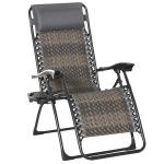 Outsunny Tumbona Plegable de Ratán con Respaldo Ajustable Reposacabezas Extraíble Portavasos y Soporte para Teléfono Jardín Terraza al Aire Libre 65x70x110 cm Marrón(c-2)