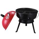 Outsunny Parilla Barbacoa de Carbón con Rejilla a Diferentes Alturas Parilla de Calentamiento con Estante Redondo 51x70x75,5 cm Rojo y Negro(c-1)