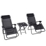 Outsunny Juego de 2 Tumbonas y 1 Mesa Plegable Silla Gravedad Cero Tumbonas de Exteriores Relajante Respaldo Reclinable Textilene para Jardín Patio(c-1)
