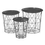 HOMCOM Juego de 3 Mesas Auxiliares Apilables Cestas de Metal con Bandeja Extraíble y Espacio de Almacenamiento Estilo Moderno para Salón Sofá Diámetro Ø43 Ø35 y Ø30 Gris(c-2)