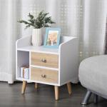 HOMCOM Mesita de Noche Mesa Auxiliar con 2 Cajones y Base Elevada de Metal para Dormitorio Cama Salón Estilo Moderno y Minimalista 39,5x40x48 cm Blanco y Gris(c-3)