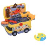HOMCOM Maletín de Herramientas de Autobús para Niños de +3 Años Juego de Trabajo Diseño 3 en 1 con Control Remoto Efectos de Luz 40,2x22,8x28,8 cm(c-2)