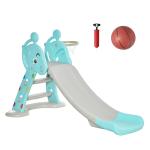 HOMCOM Tobogán Infantil Plegable con Canasta de Baloncesto para Niños +18 Meses Modelo Jirafa para Interiores y Exteriores 140x87x75 cm Azul y Gris(c-2)