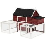 PawHut Gallinero Exterior de Madera con 2 Recintos para Correr Personalizables y Caja Nido Rampa Techo de Asfalto 290x71x119 cm Rojo(c-3)