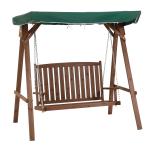Outsunny Banco Columpio de Jardín de Madera con Dosel Verde 160x120x165 cm Carga 227 kg Balancín para Patio Jardín Terraza Exterior Protección Solar Marrón(c-2)