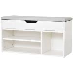 HOMCOM Armario Zapatero para Almacenamiento Banco de Zapatero Organizador con Asiento Estantes Cajón y Cojín Dos Niveles para Entrada y Recibidores Moderno Carga Max 120kg 80x30x43cm Blanco(c-2)