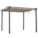 Outsunny Pérgola de Aluminio Gazebo Cenador 3x3m para Jardín Patio o Terraza con Techo Retráctil Tela Poliéster Resistente a Agua y UV(c-4)