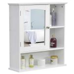 kleankin Armario de Baño con Espejo de Pared con 2 Puertas Armario de 3 Niveles para Almacenamiento Blanco 56x13x58cm(c-2)