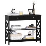 HOMCOM Mesa Consola de Entrada Recibidor con 2 Cajones y 2 Estantes Inferiores Mueble Moderno Base Elevada Antivuelco 100x30,5x80 cm Negro(c-1)