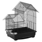 PawHut Jaula para Pájaros de Metal con Comederos Perchas Columpio y Bandeja Extraíble para Canarios Periquitos 39x34x47 cm Negro(c-2)