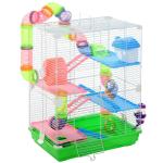 PawHut Jaula para Hamster Casa para Ratoncillos Roedores Animal Pequeño con Escalera, Pista, Molino de Viento Accesorios Incluidos 62x29x52cm(c-1)