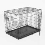 PawHut Transportín de Perro de 2 Puertas Jaula de Alambre para Perros Plegable con Asa Acero 91x61x67 cm Negro(c-1)