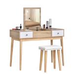 HOMCOM Tocador con Espejo Abatible Mesa de Maquillaje con Taburete Acolchado Cojín Suave Compartimentos y Cajones 100x45x118 cm Color Natural(c-3)