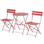 Outsunny Conjunto Muebles Plegables de Jardín de 3 piezas Mesa y 2 Sillas de Metal para Balcón Terraza Exteriores Ø60x71 cm Rojo(c-1)