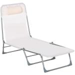 Outsunny Tumbona Plegable y Reclinable de Jardín con Reposacabezas y Respaldo Ajustable en 5 Niveles Tela de Textilene Transpirable 182x56x24,5 cm Crema(c-2)