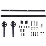 HOMCOM Kit de Accesorios para Puerta Corredera de Granero Riel 200x4x0,6cm para Puerta Corrediza de Metal con Rodillos 12,5x5x34,5cm Acero de Carbono(c-2)