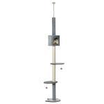 PawHut Árbol Rascador para Gatos Rascador de Gatos Barato Rascador para Fijar al Techo Altura Ajustable 238-270 cm con Hamaca Cueva Rampa Bola de Juego Gris Claro(c-1)
