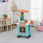 HOMCOM Set de Juguetes de Cocina para Niños Mayores de 3 Años Juegos de Rol Luces y Sonidos Educativo con 33 Accesorios 64x29x87cm Azul(c-1)