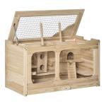 PawHut Jaula Hámster de Madera Casa para Roedores Pequeños con Bandeja Extraíble 2 Plataformas y Rampas 115x60x58 cm Madera Natural(c-3)