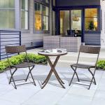 Outsunny Conjunto de Muebles de Jardín 3 Piezas Ratán Plegable Set de 2 Sillas 58x54x73 cm 1 Mesa Ø60x70 cm para Balcón Terraza Patio Marco Acero Marrón(c-1)
