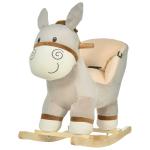 HOMCOM Caballito Balancín para Bebé de +18 Meses Suave con Forma de Cisne Sonidos Reposapiés y Cinturón 60x33x59 cm Blanco y Gris(c-3)