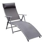 Outsunny Tumbona Plegable de Jardín con Respaldo Ajustable a 7 Niveles Acero y Textliene con Almohada Relax en Exterior Piscina Terraza Camping - Gris - 137x63.5x100.5cm(c-1)