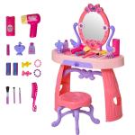 HOMCOM Tocador Infantil con Taburete y Espejo tipo Princesa Mesita de Maquillaje de Madera Rosa Juguete para Niñas 60x34x93 cm(c-3)