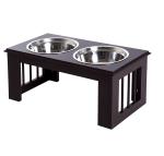 PawHut Comedero Elevado para Perros con Soporte y 2 Cuencos Extraíbles de Acero Inoxidable Alimentador para Mascotas Alimento y Agua 58,4x30,5x25,4 cm Marrón(c-2)