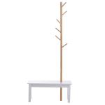 HOMCOM Perchero de Pie con Zapatero Colgador Tipo Árbol Moderno 6 Ganchos Colgador de Ropa Bolsa Banco con Almacenamiento Pasillo Entrada Bambú y MDF 40x30x180cm(c-3)