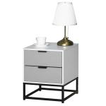 HOMCOM Mesita de Noche Mesa Auxiliar con 2 Cajones y Base Elevada de Metal para Dormitorio Cama Salón Estilo Moderno y Minimalista 39,5x40x48 cm Blanco y Gris(c-6)