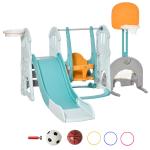 HOMCOM 5 en 1 Tobogán y Columpio para Niños +18 Meses con 2 Canastas de Baloncesto Portería Fútbol con Asiento Ajustable Parque Infantil Interior y Exterior 210x186x133 cm Multicolor(c-2)