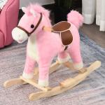 HOMCOM Caballo Balancín para Bebé Mayores de 36 Meses Juguete Balancín de Felpa Suave con Música Relinchos Sonidos de Galope Boca y Cola Móviles 65x32,5x61 cm Marrón(c-1)