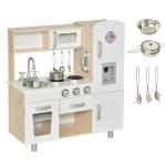 HOMCOM Cocinita de Juguete con Función de Sonido Armario Ganchos 5 Accesorios Incluidos Cocina Infantil Educativo para +3 Años Madera 55x30x80 cm Rosa(c-1)