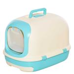 PawHut Arenero para Gatos Caja de Arena con Asa de Transporte Doble Fondo Bandeja Extraíble Pala y Filtro de Carbón Activo 63x43x43 cm Beige y Verde(c-1)