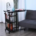 HOMCOM Mesa Auxiliar de Sofá Mesa Lateral en Forma de C con 4 Ruedas Giratorias Frenos Altura Ajustable 3 Niveles Marco Metal 80x40x72-82 cm Blanco(c-2)