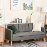 HOMCOM Sofá de 3 Plazas Acolchado con 3 Cojines y Reposabrazos Espacio de Almacenaje Estilo Moderno para Salón Dormitorio 166,5x62x82 cm Gris(c-1)