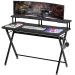 HOMCOM Mesa Gaming para Juegos Mesa Escritorio para Ordenador PC con Soporte para Monitor y Auriculares 140x60x90 cm Negro(c-3)