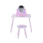 HOMCOM Tocador Infantil con Taburete y Espejo tipo Princesa Mesita de Maquillaje de Madera Rosa Juguete para Niñas 60x34x93 cm(c-1)