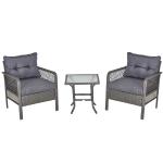 Outsunny Conjunto de Jardín Exterior Negro Conjunto de Muebles de Jardín de Ratán 3 Piezas 1 Mesita 2 Sillones para Exterior y Aire Libre Desmontable Color Negro(c-2)
