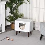 PawHut Cueva de Gatos Cama para Mascotas Semiabierto con Cojín Acolchado Suave Antideslizante Diseño Elevado Bonito Felpa Corta 49x34x49cm(c-1)