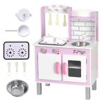 HOMCOM Cocinita de Juguete con Función de Sonido Armario Ganchos 5 Accesorios Incluidos Cocina Infantil Educativo para +3 Años Madera 55x30x80 cm Rosa(c-2)