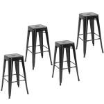HOMCOM Conjunto de 4 Taburetes de Bar Estilo Industrial Apilables y con Reposapiés Aptos para Interiores y Exteriores 43x43x76 cm Carga Hasta 120kg Color Blanco(c-2)