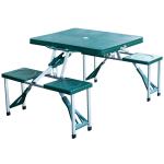 Outsunny Mesa Plegable para Camping con 4 Asientos y Orificio Sombrilla Estructura Aluminio Playa Picnic 84,5x64,5x66cm Verde(c-2)