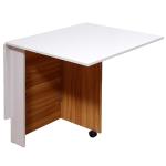 HOMCOM Mesa de Comedor Plegable con Ruedas Estante Multifuncional para Comedor Salón 3 Formas Mesa Auxiliar Mesa Auxiliar Blanco y Madera(c-2)
