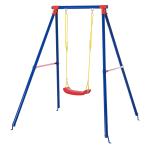 Outsunny Columpio de Metal para Niños +6 Años con Soporte Juego de Columpio Infantil con Asiento Cuerda Ajustable 4 Anclajes Exteriores Carga Máx. 40 kg 155x160x180cm Multicolor(c-2)