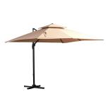 Outsunny Sombrilla de Jardín Ø300x250cm con Luces LED y Panel Solar Manivela Ángulo Ajustable en 3 Posiciones Parasol para Patio Terraza Piscina Café(c-2)