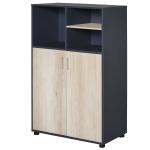 HOMCOM Armario de Almacenaje con Puertas Vidrio Estante Abierto de 3 Niveles Estantes Ajustable 76x40x180 cm Grano de Madera(c-4)
