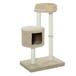 PawHut Árbol Rascador para Gatos Torre de Escalada con Plataformas Caseta Bola y Cuerda de Juego Poste de Sisal 48x40x100 cm Beige(c-3)