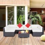 Outsunny Conjunto Muebles de Jardín de Ratán 7 Piezas Mesa Sofás Taburetes con Cojines Lavables 2xSofá de Esquina 2xSofá 2xTaburete 1xMesa de centro(c-2)
